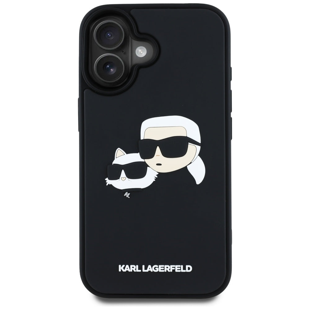 Puzdro pre Apple iPhone 16, Karl Lagerfeld, 3D Rubber Karl & Choupette, Čierne