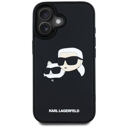 Puzdro pre Apple iPhone 16, Karl Lagerfeld, 3D Rubber Karl & Choupette, Čierne