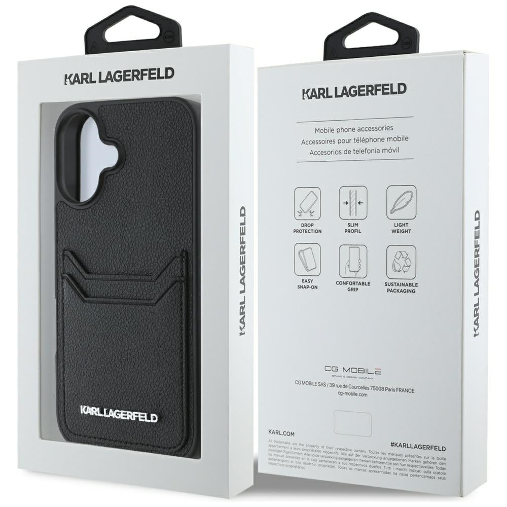 Case for Apple iPhone 16, Karl Lagerfeld, Grained Cardslots, Black