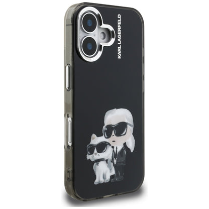 Puzdro pre Apple iPhone 16, Karl Lagerfeld, IML Aquarelle Logo Karl & Choupette, Čierne