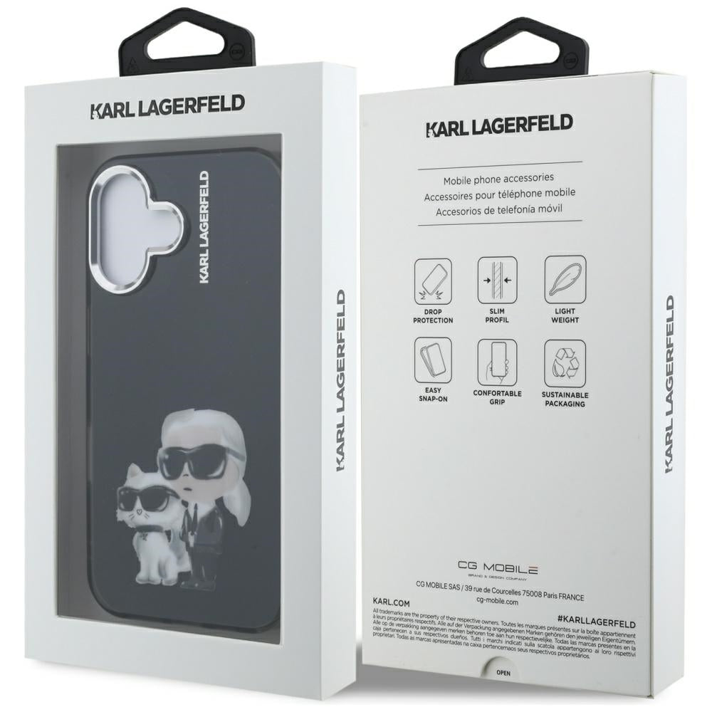 Puzdro pre Apple iPhone 16, Karl Lagerfeld, IML Aquarelle Logo Karl & Choupette, Čierne