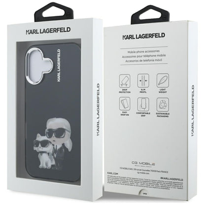 Puzdro pre Apple iPhone 16, Karl Lagerfeld, IML Aquarelle Logo Karl & Choupette, Čierne