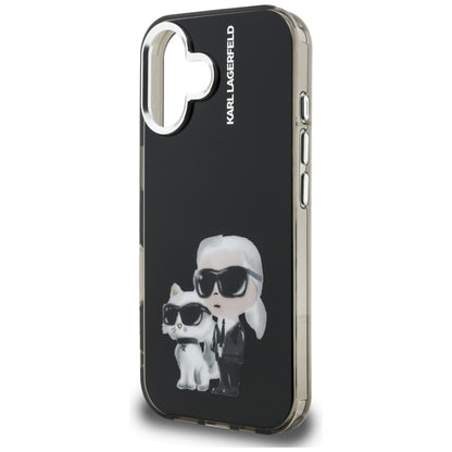Puzdro pre Apple iPhone 16, Karl Lagerfeld, IML Aquarelle Logo Karl & Choupette, Čierne