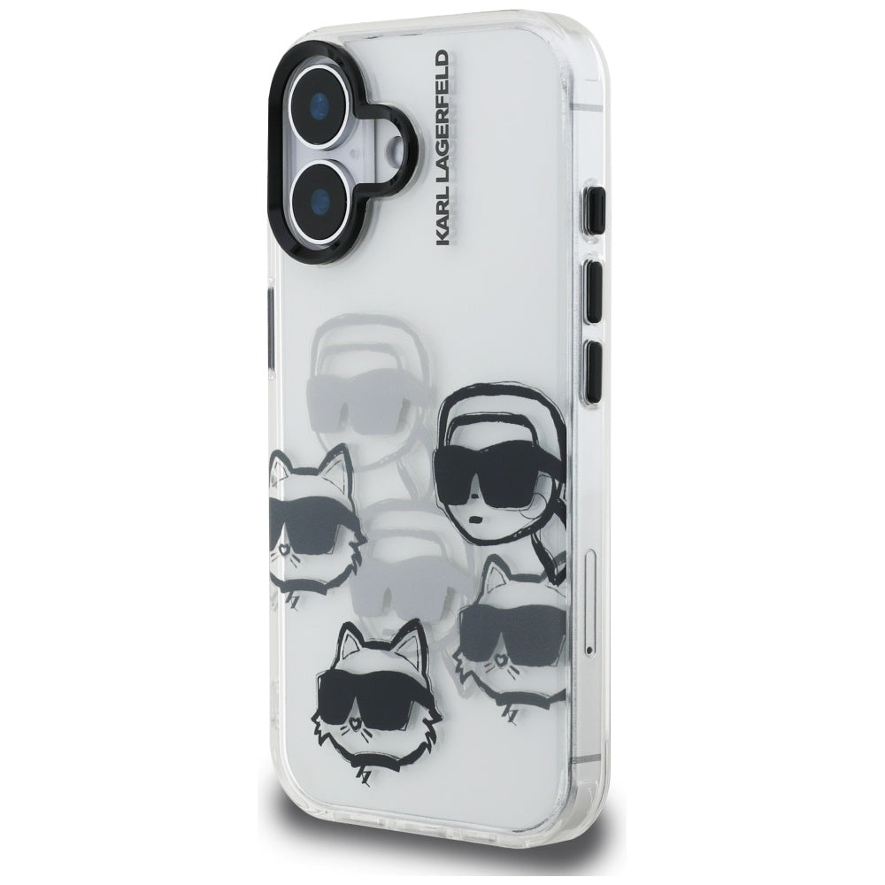 Puzdro pre Apple iPhone 16, Karl Lagerfeld, IML Luxury Multi Head Pattern, Transparentné