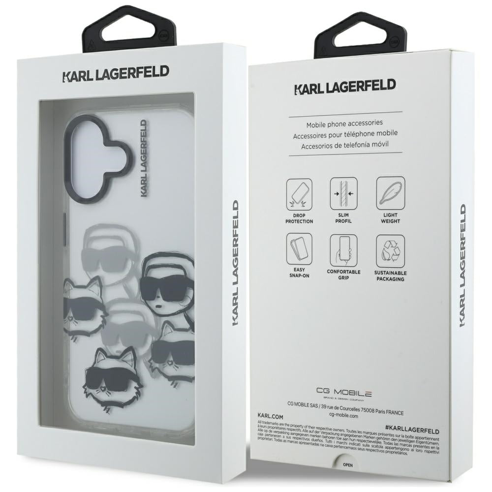 Puzdro pre Apple iPhone 16, Karl Lagerfeld, IML Luxury Multi Head Pattern, Transparentné