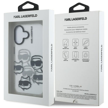 Puzdro pre Apple iPhone 16, Karl Lagerfeld, IML Luxury Multi Head Pattern, Transparentné
