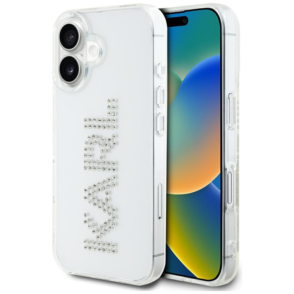 Puzdro pre Apple iPhone 16, Karl Lagerfeld, IML Rhinestones Transparent Logo, Transparent