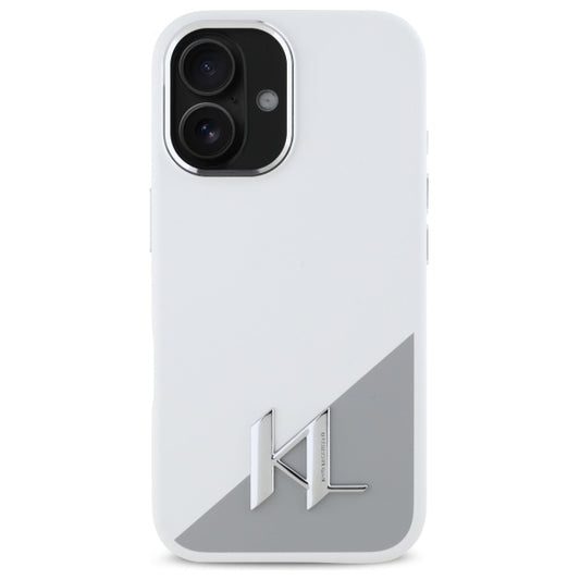 Puzdro pre Apple iPhone 16, Karl Lagerfeld, Silicone White Shadow Metal Initial, Biela