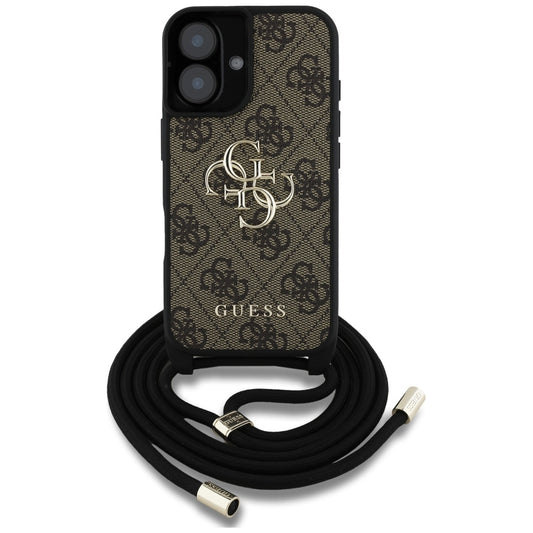 Puzdro pre Apple iPhone 16 Plus, Guess, 4G CBDY Big Logo with Cord Strap, Hnedé