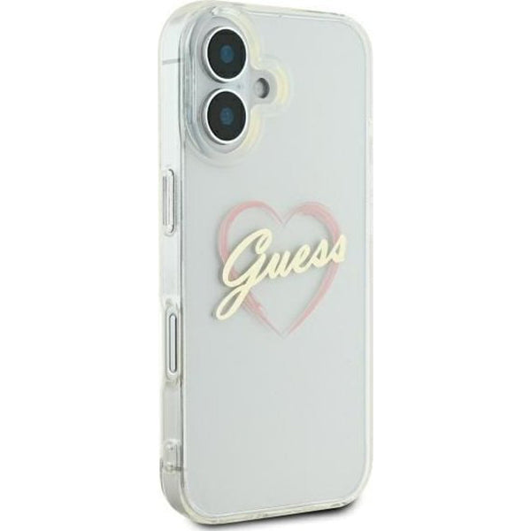 Case for Apple iPhone 16 Plus, Guess, IML Heart, Transparent
