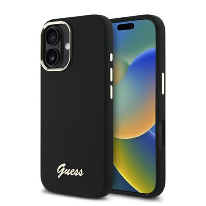 Puzdro pre Apple iPhone 16 Plus, Guess, Script Metal Logo & Frame, Čierne