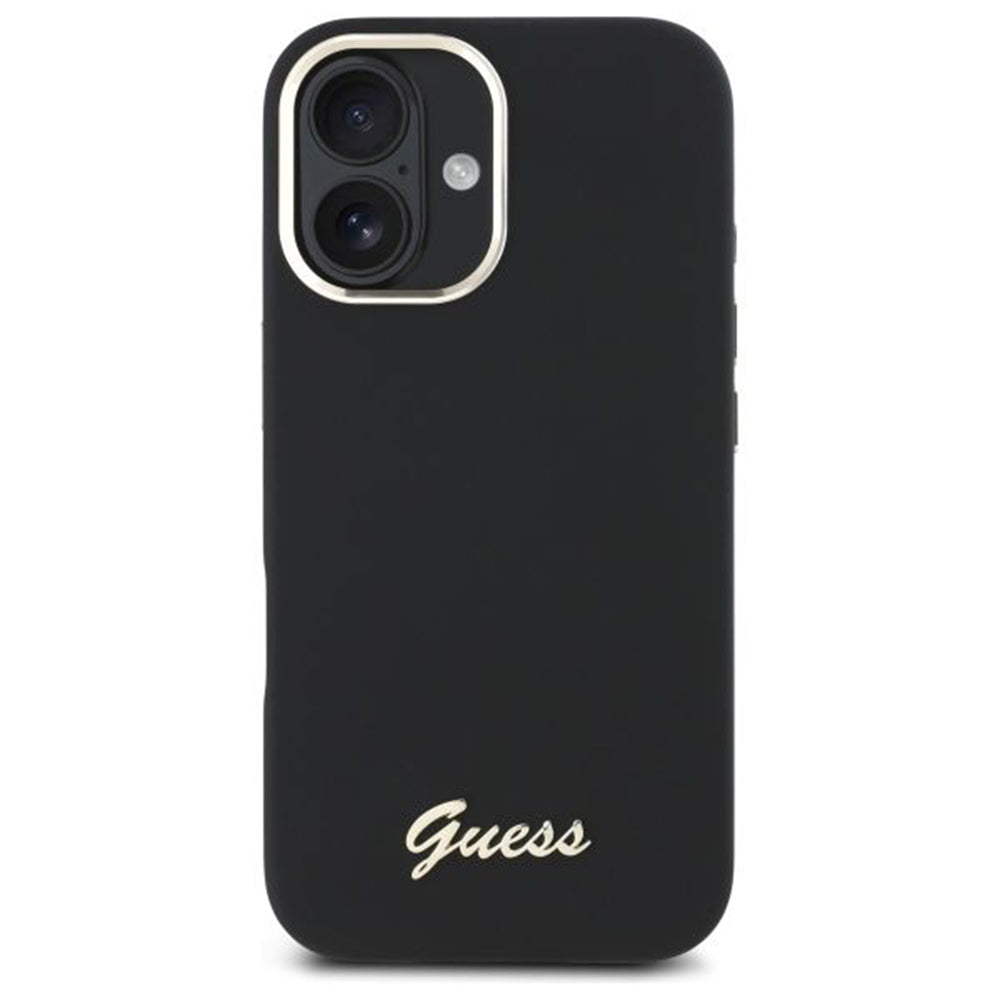 Puzdro pre Apple iPhone 16 Plus, Guess, Script Metal Logo & Frame, Čierne