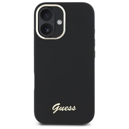 Puzdro pre Apple iPhone 16 Plus, Guess, Script Metal Logo & Frame, Čierne