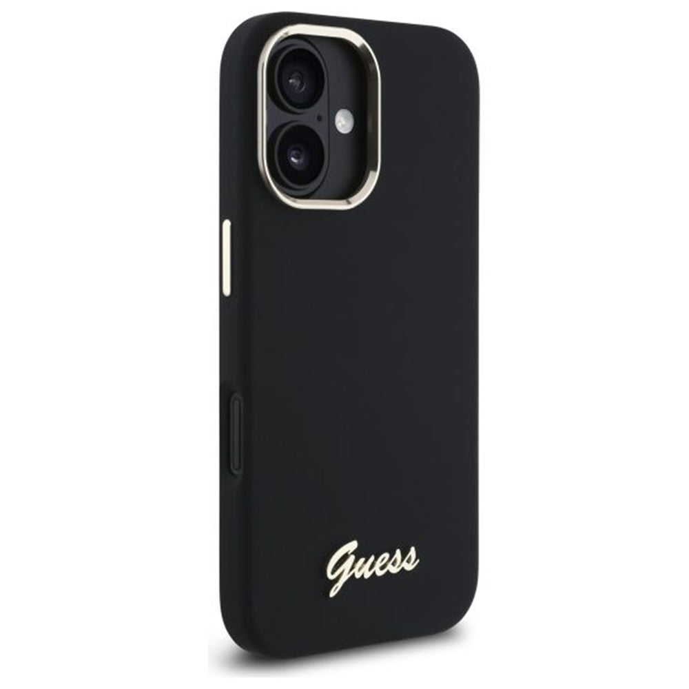Puzdro pre Apple iPhone 16 Plus, Guess, Script Metal Logo & Frame, Čierne