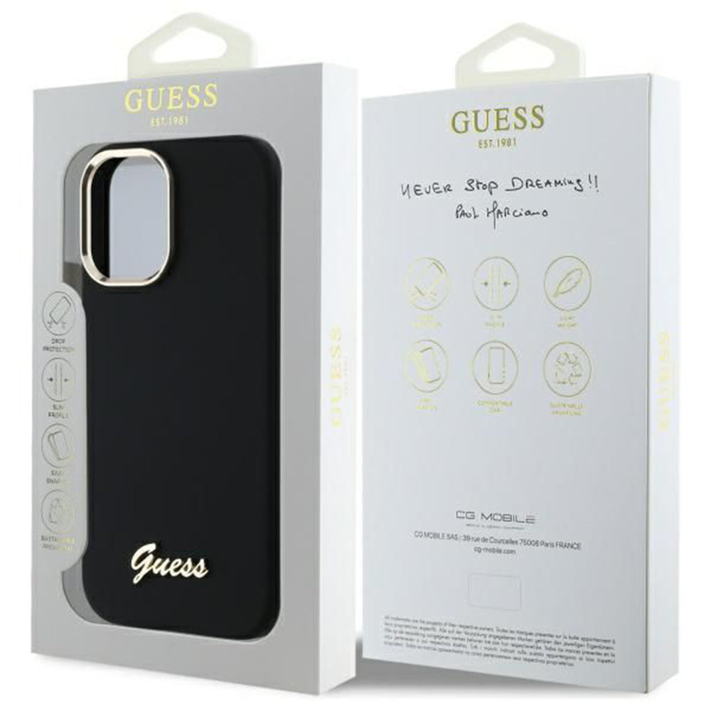 Puzdro pre Apple iPhone 16 Plus, Guess, Script Metal Logo & Frame, Čierne