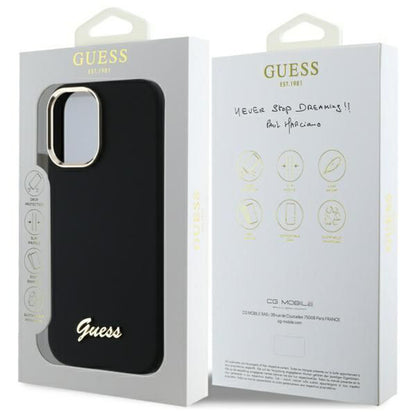 Puzdro pre Apple iPhone 16 Plus, Guess, Script Metal Logo & Frame, Čierne