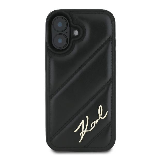 Puzdro pre Apple iPhone 16 Plus, Karl Lagerfeld, Diagonal Quilted Script, Čierne
