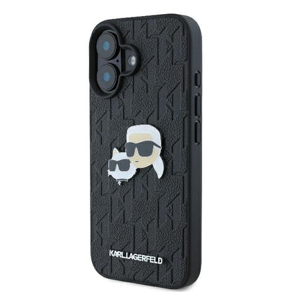 Puzdro pre Apple iPhone 16 Plus, Karl Lagerfeld, Monogram Karl & Choupette's Heads, Čierne