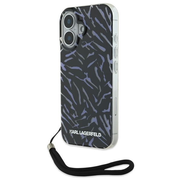 Puzdro pre Apple iPhone 16 Plus, Karl Lagerfeld, Zebra with Cord Strap, Mov