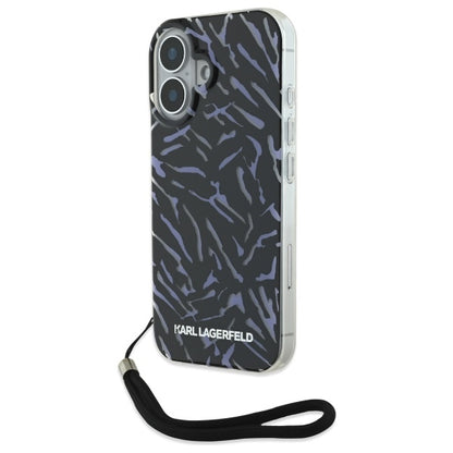 Puzdro pre Apple iPhone 16 Plus, Karl Lagerfeld, Zebra with Cord Strap, Mov