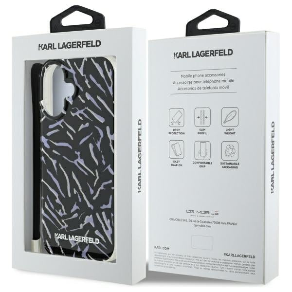 Puzdro pre Apple iPhone 16 Plus, Karl Lagerfeld, Zebra with Cord Strap, Mov
