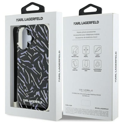 Puzdro pre Apple iPhone 16 Plus, Karl Lagerfeld, Zebra with Cord Strap, Mov