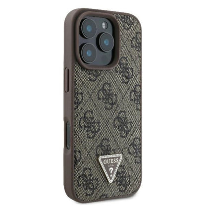 Puzdro pre Apple iPhone 16 Pro, Guess, 4G Triangle Strass, Hnedé