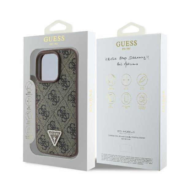 Puzdro pre Apple iPhone 16 Pro, Guess, 4G Triangle Strass, Hnedé