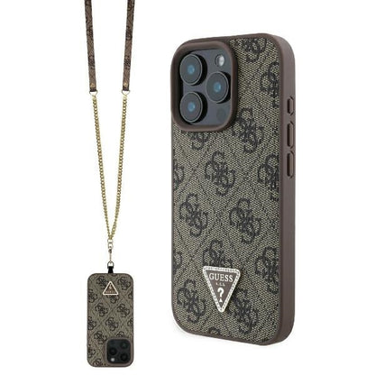 Puzdro pre Apple iPhone 16 Pro, Guess, Crossbody 4G Triangle Strass, Hnedé
