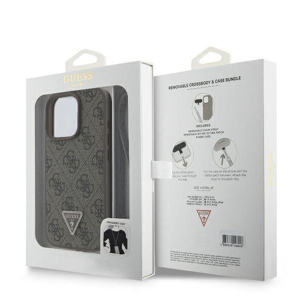 Puzdro pre Apple iPhone 16 Pro, Guess, Crossbody 4G Triangle Strass, Hnedé
