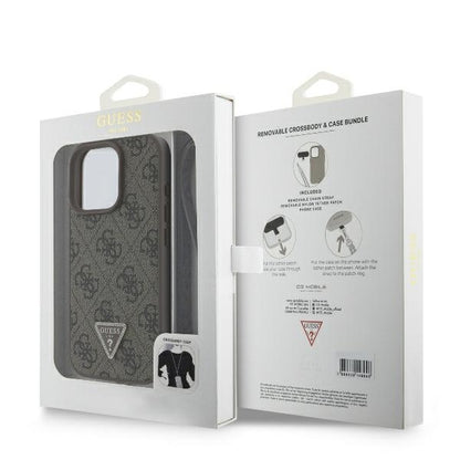 Puzdro pre Apple iPhone 16 Pro, Guess, Crossbody 4G Triangle Strass, Hnedé