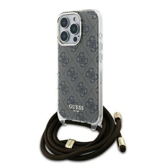 Puzdro pre Apple iPhone 16 Pro, Guess, Crossbody Cord 4G Print, Hnedá