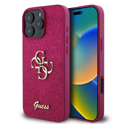 Puzdro pre Apple iPhone 16 Pro, Guess, Glitter Big 4G Script, Magenta