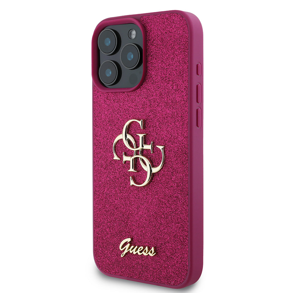 Puzdro pre Apple iPhone 16 Pro, Guess, Glitter Big 4G Script, Magenta