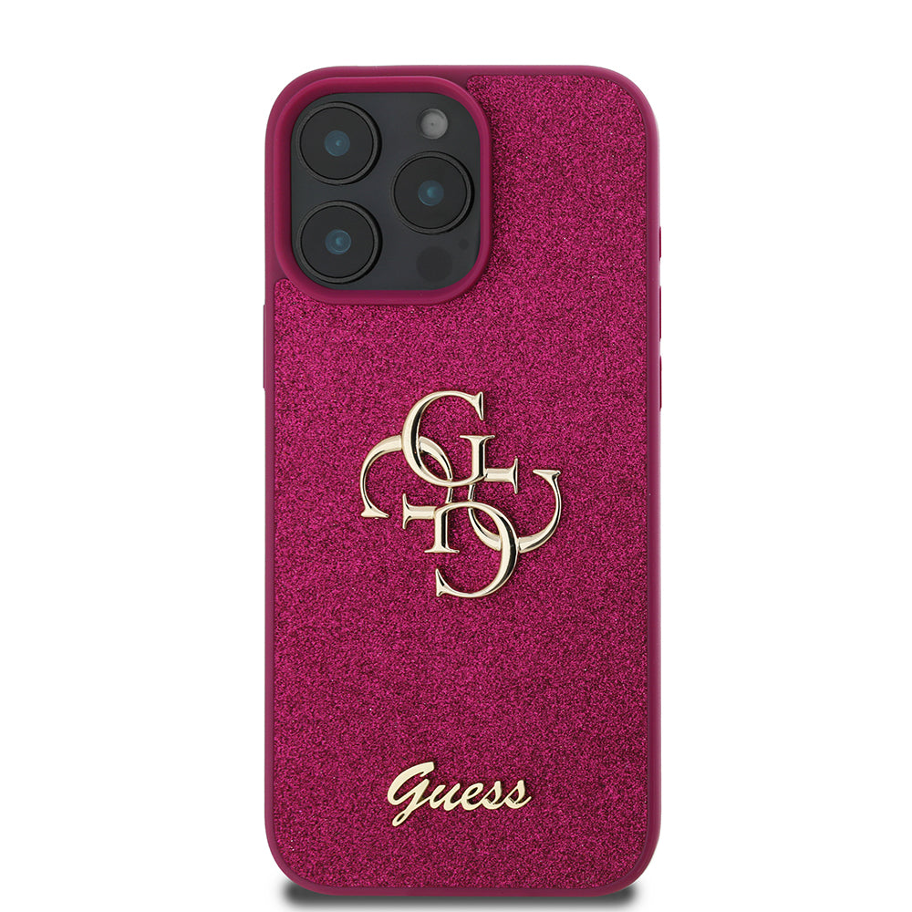 Puzdro pre Apple iPhone 16 Pro, Guess, Glitter Big 4G Script, Magenta