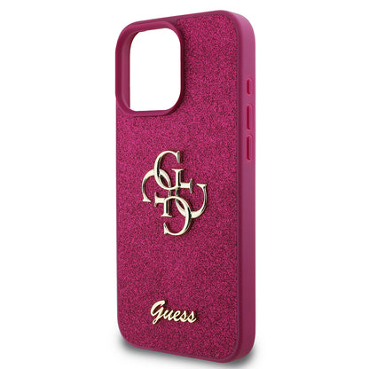 Puzdro pre Apple iPhone 16 Pro, Guess, Glitter Big 4G Script, Magenta