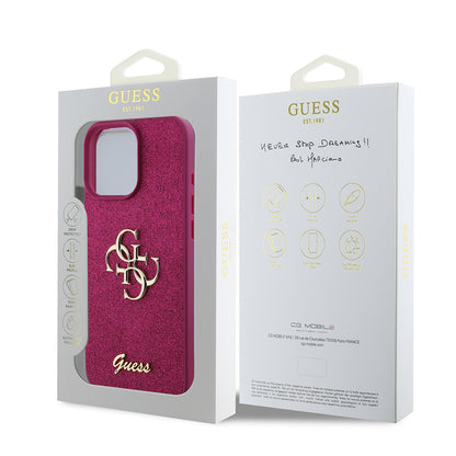 Puzdro pre Apple iPhone 16 Pro, Guess, Glitter Big 4G Script, Magenta