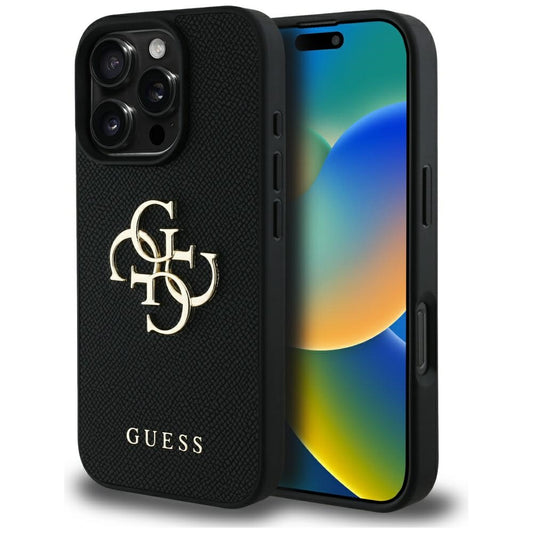 Puzdro pre Apple iPhone 16 Pro, Guess, Grained Big 4G Logo Small Classic Logo, Čierne