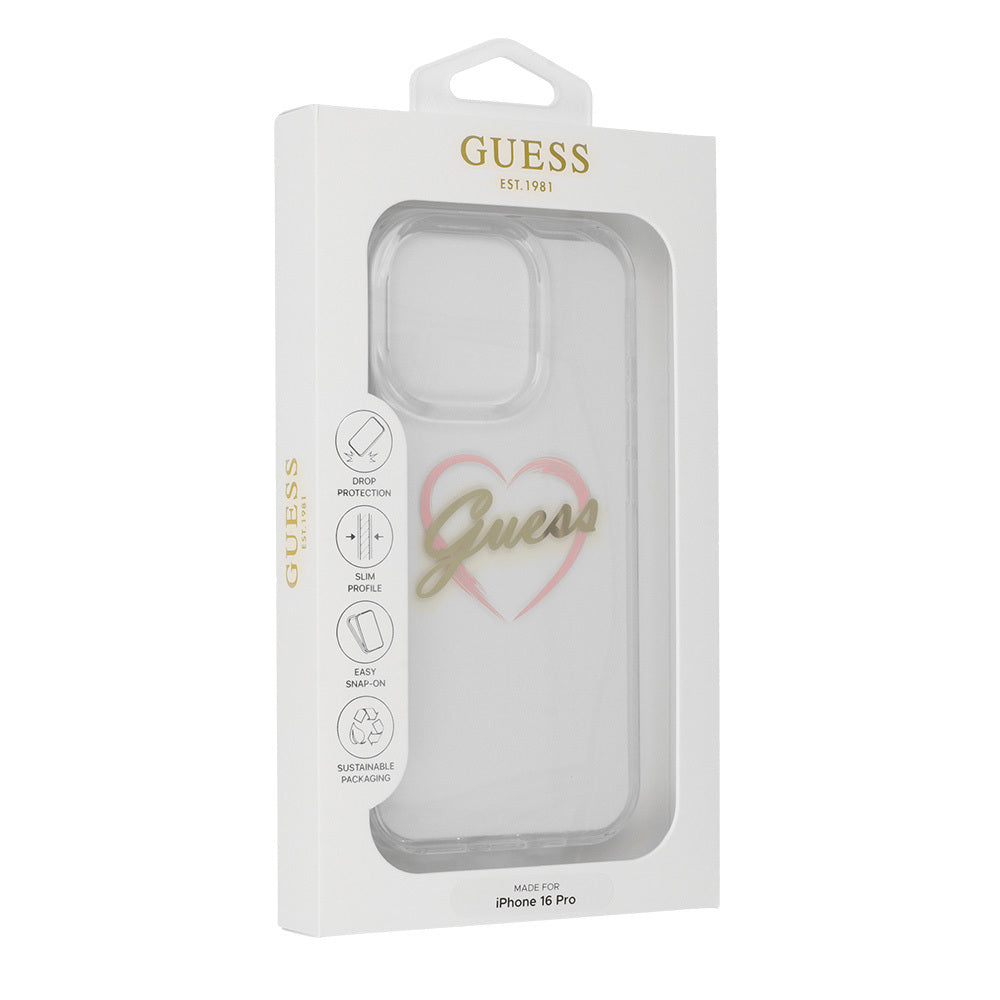 Puzdro pre Apple iPhone 16 Pro, Guess, IML Heart, Transparent