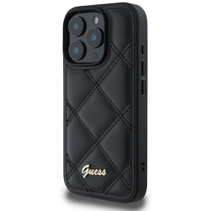Case for Apple iPhone 16 Pro, Guess, Quilted Metal Logo, Black