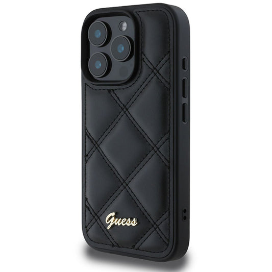 Puzdro pre Apple iPhone 16 Pro, Guess, Quilted Metal Logo, Čierne
