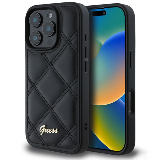 Puzdro pre Apple iPhone 16 Pro, Guess, Quilted Metal Logo, Čierne