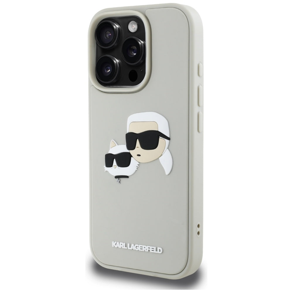 Puzdro pre Apple iPhone 16 Pro, Karl Lagerfeld, 3D Rubber Karl & Choupette, Béžová