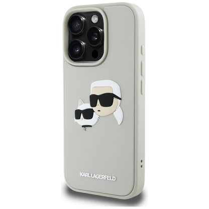 Puzdro pre Apple iPhone 16 Pro, Karl Lagerfeld, 3D Rubber Karl & Choupette, Béžová