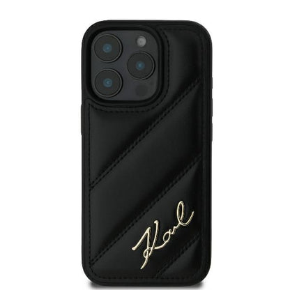 Case for Apple iPhone 16 Pro, Karl Lagerfeld, Diagonal Quilted Script, Black
