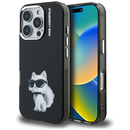 Puzdro pre Apple iPhone 16 Pro, Karl Lagerfeld, IML Aquarelle Logo Choupette, Čierne