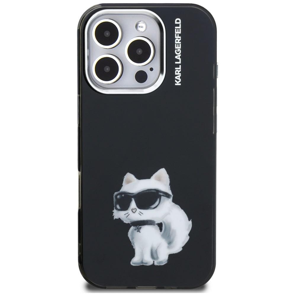 Puzdro pre Apple iPhone 16 Pro, Karl Lagerfeld, IML Aquarelle Logo Choupette, Čierne