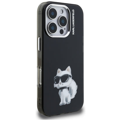 Puzdro pre Apple iPhone 16 Pro, Karl Lagerfeld, IML Aquarelle Logo Choupette, Čierne