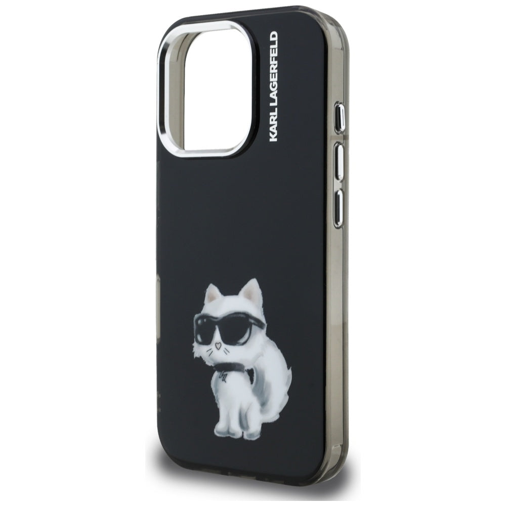 Puzdro pre Apple iPhone 16 Pro, Karl Lagerfeld, IML Aquarelle Logo Choupette, Čierne