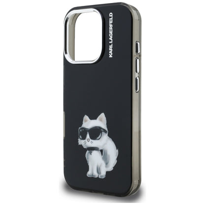 Puzdro pre Apple iPhone 16 Pro, Karl Lagerfeld, IML Aquarelle Logo Choupette, Čierne